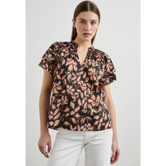 Rails NWT Kamila Jasmine Black Floral Keyhole Blouse XS Lyocell - Picture 1 of 11